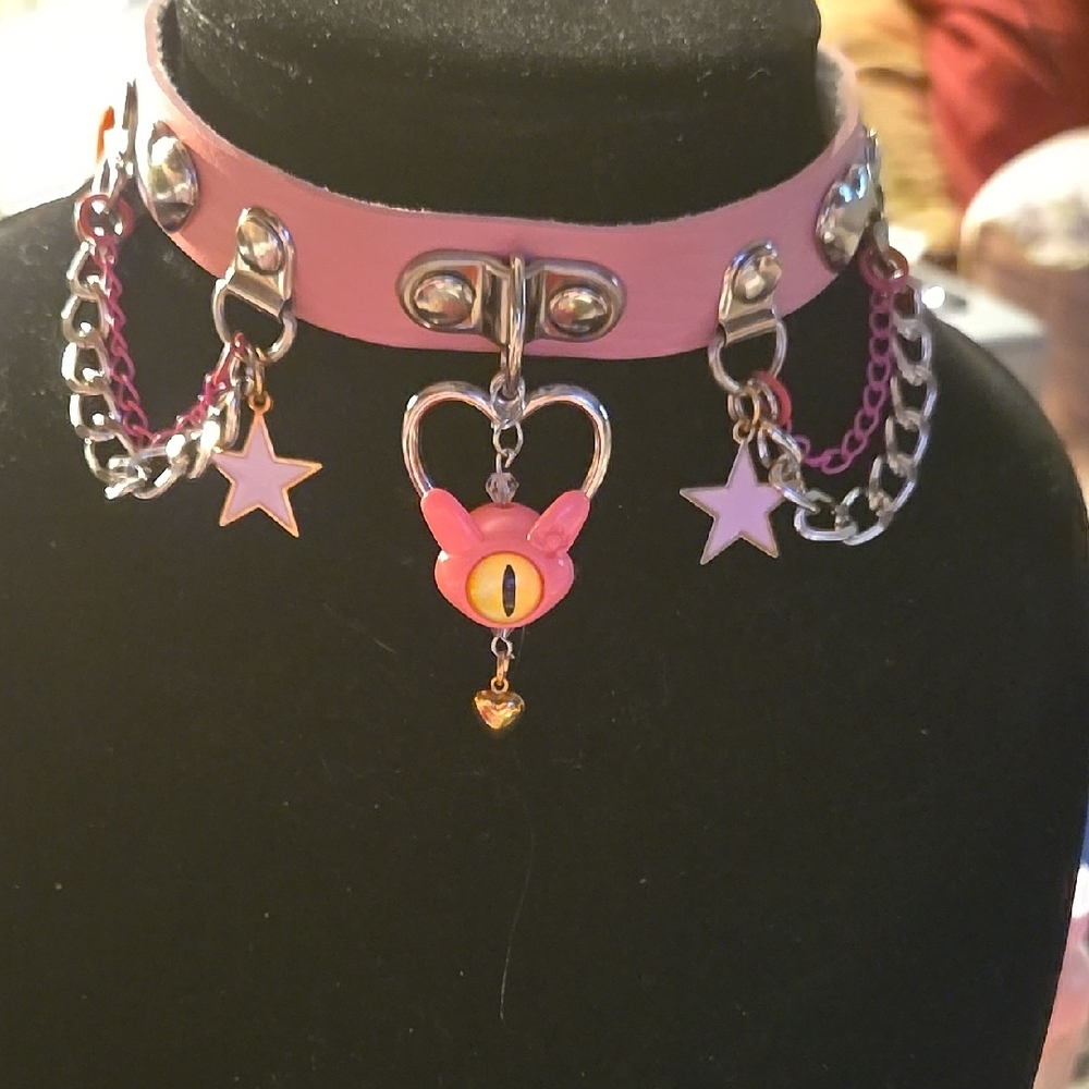Pink Choker with Chains and Charms